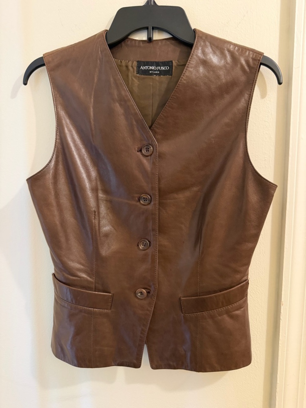 Antonio Fusco Milano Tailored Brown Leather Button Vest